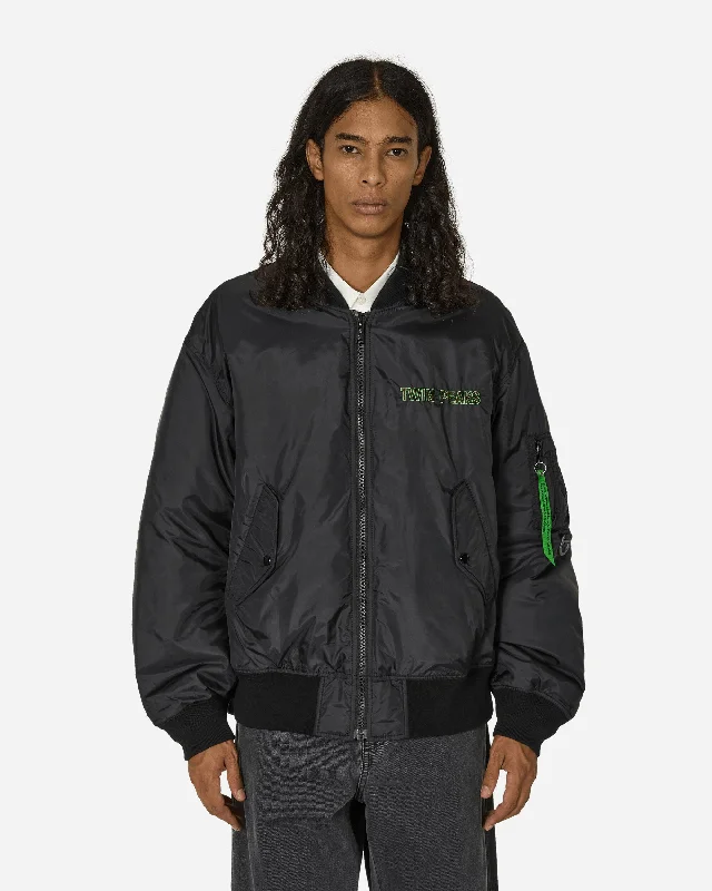 men's jackets with two-way zipper for ventilation-Twin Peaks Nylon MA-1 Jacket Black