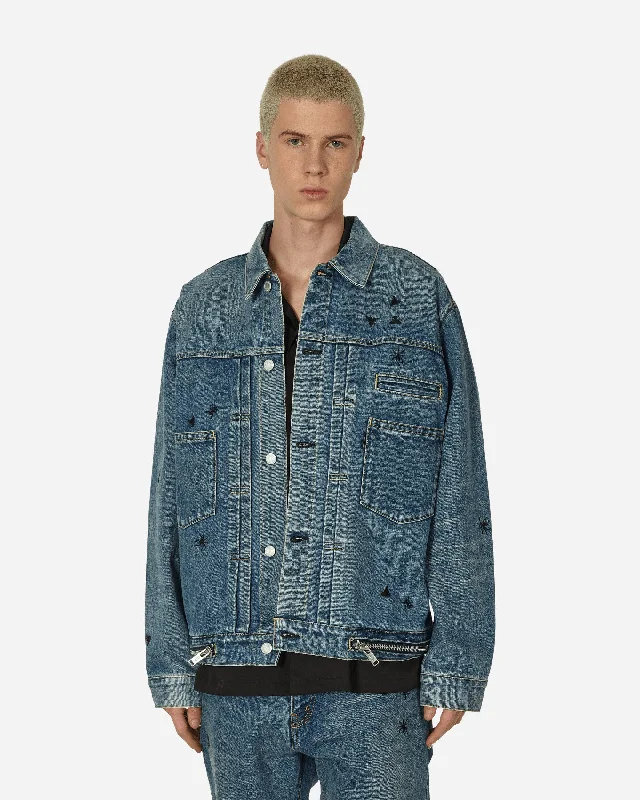 men's jackets with easy-to-wear zipper-Embroidered Denim Jacket Light Blue Indigo