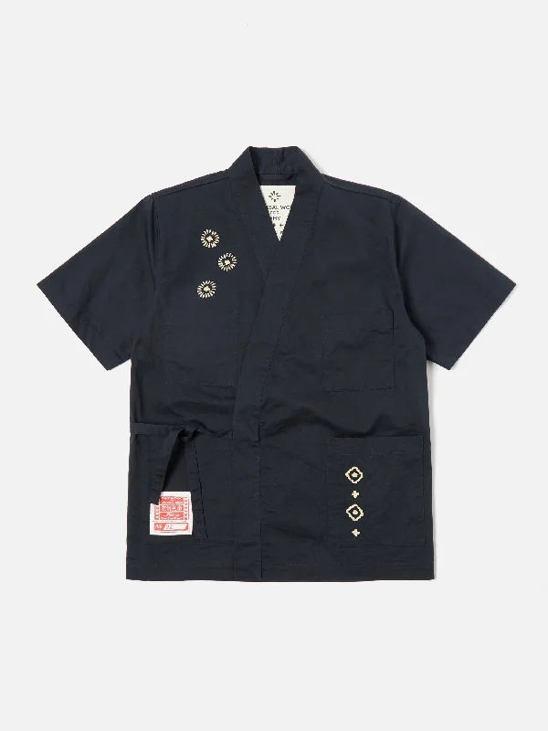 Men’s short-sleeve quip polos-HHV x Universal Works Kyoto Work Shirt in Navy Twill