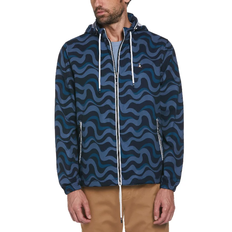 men's jackets for casual Friday wear-Wavy Print Ripstop Jacket