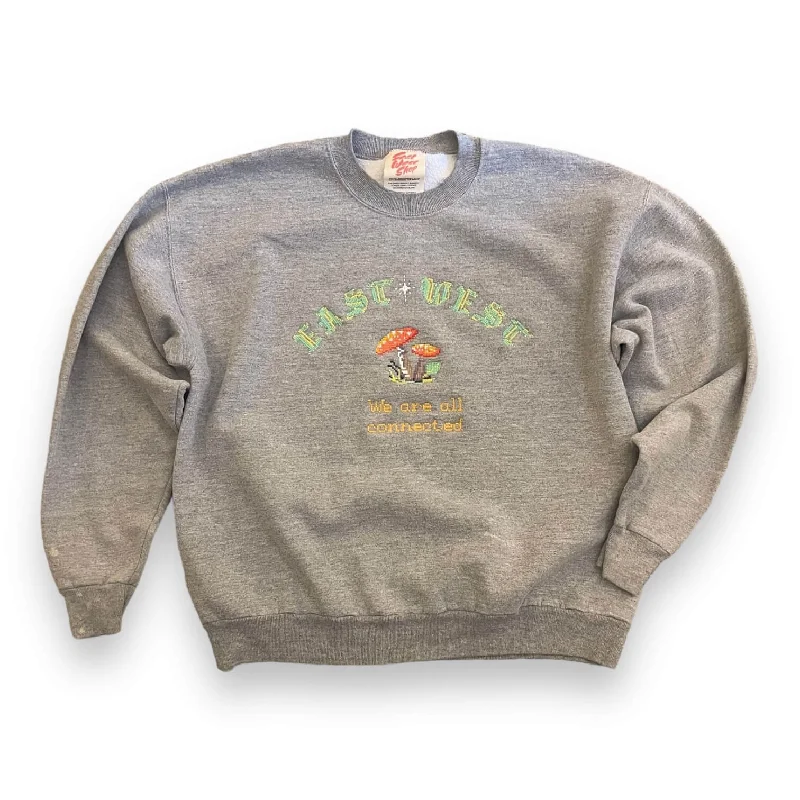 mens hoodie with bold graphic detail-We Are All Connected Mushroom Sweatshirt #4.10 - Heather Grey XL