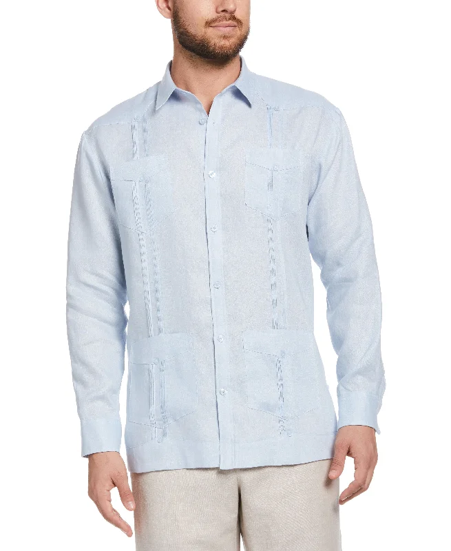 Men’s short-sleeve acme polos-100% Linen Classic Guayabera Shirt - Long Sleeve - Cashmere Blue