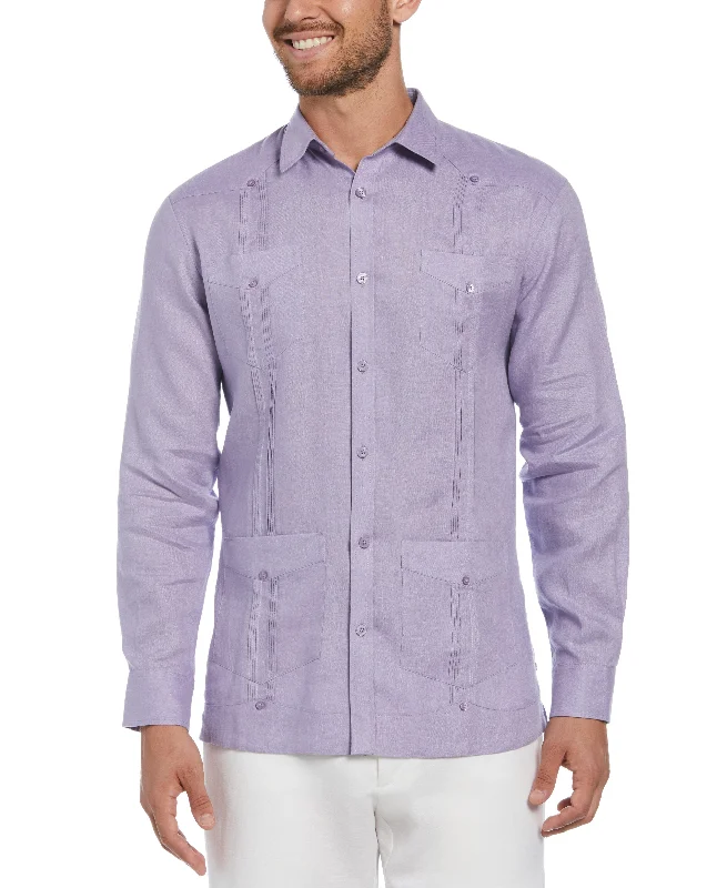 Men’s short-sleeve dote shirts-Big & Tall 100% Linen Classic Guayabera Shirt - Long Sleeve