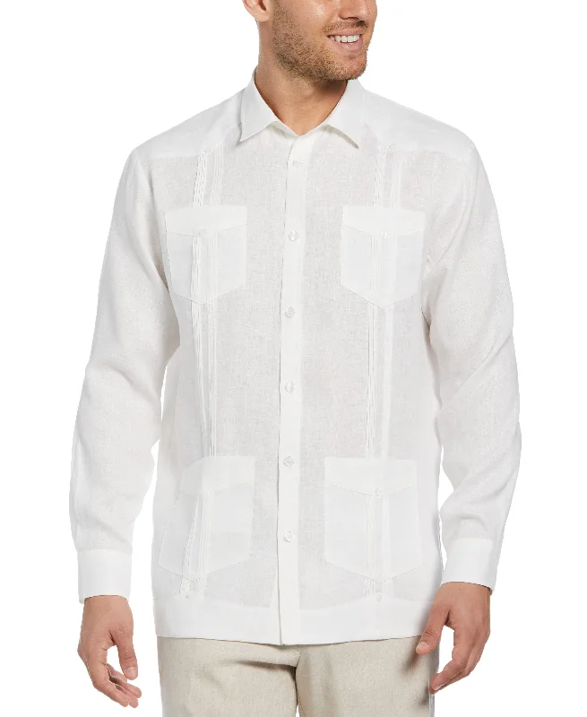 Men’s short-sleeve idly polos-100% Linen Classic Guayabera Shirt - Long Sleeve - White