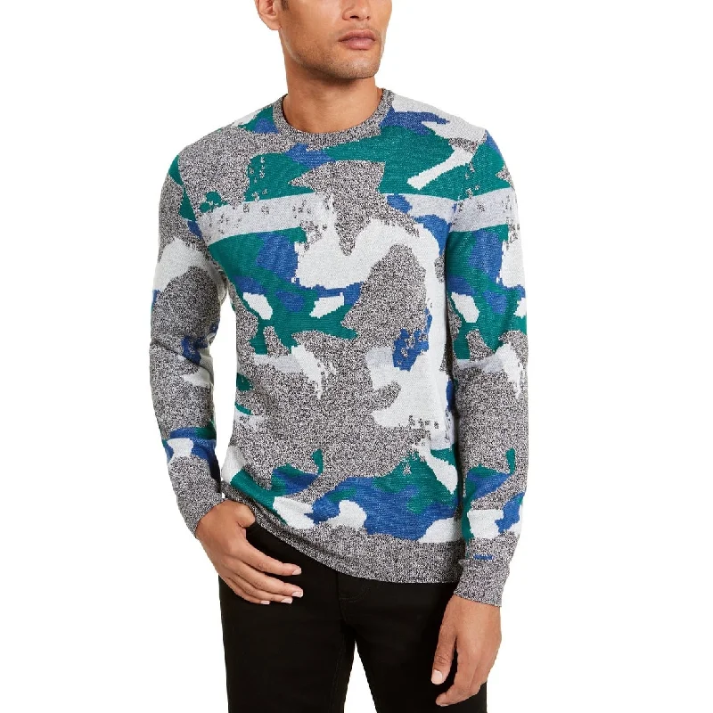 Men's thrush sweater-Alfani Men's Abstract Jacquard Crewneck Sweater Green Size Small