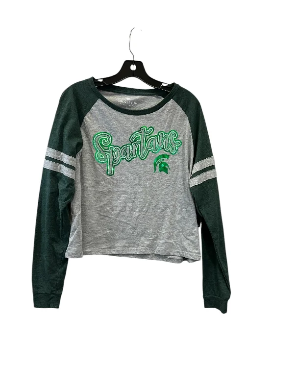 Men’s short-sleeve spry tees-Athletic Top Long Sleeve Crewneck By Colosseum In Green & Grey, Size: L