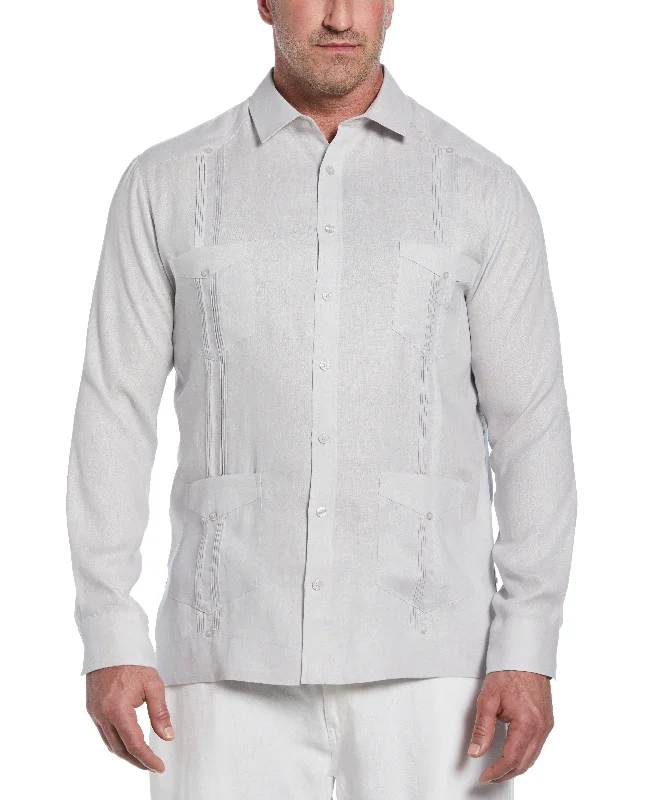 Men’s short-sleeve rusk shirts-Big & Tall 100% Linen Classic Guayabera Shirt - Long Sleeve