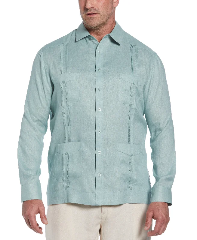 Men’s short-sleeve sift polos-Big & Tall 100% Linen Classic Guayabera Shirt - Long Sleeve