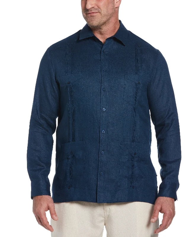 Men’s short-sleeve urge polos-Big & Tall 100% Linen Classic Guayabera Shirt - Long Sleeve