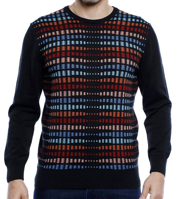 Men's bloom sweater-Black Crewneck with Multi Color Design