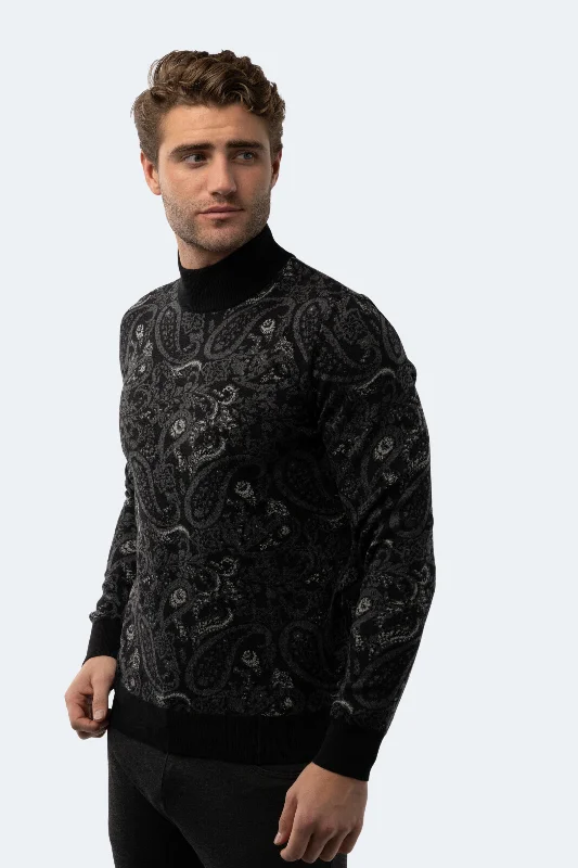 Men's relic wash sweater-Black Paisley Mockneck Sweater