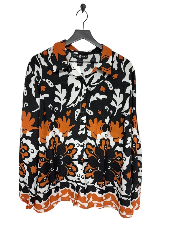 Men’s short-sleeve idly tops-Blouse Long Sleeve By Ashley Stewart In Black & Orange, Size: 1x