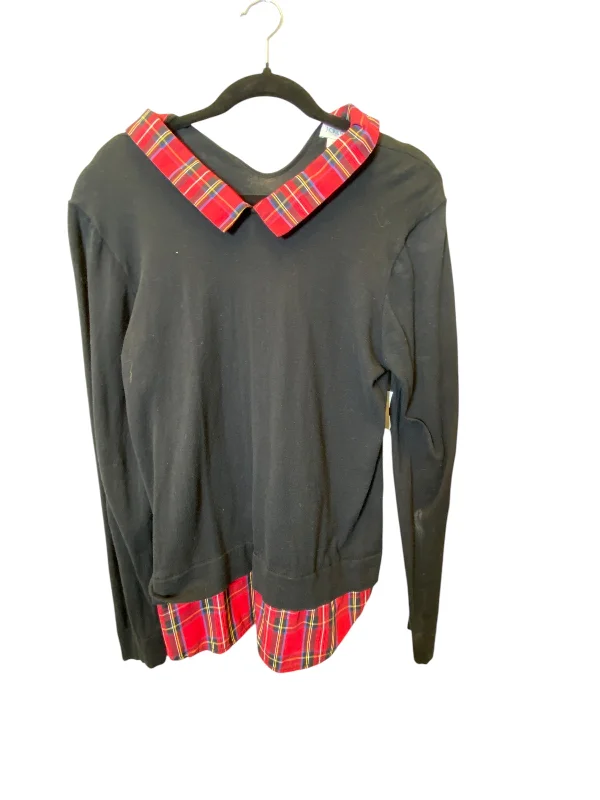 Men’s short-sleeve xeno shirts-Blouse Long Sleeve By J. Crew In Black & Red, Size: L