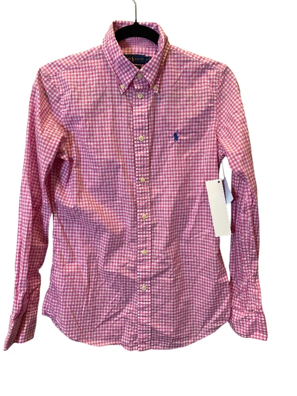 Men’s short-sleeve welt tops-Blouse Long Sleeve By Polo Ralph Lauren In Pink, Size: M