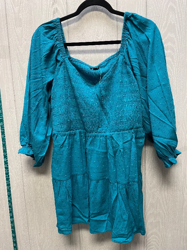 Men’s short-sleeve keel tops-Blouse Long Sleeve By Torrid In Teal, Size: 2x