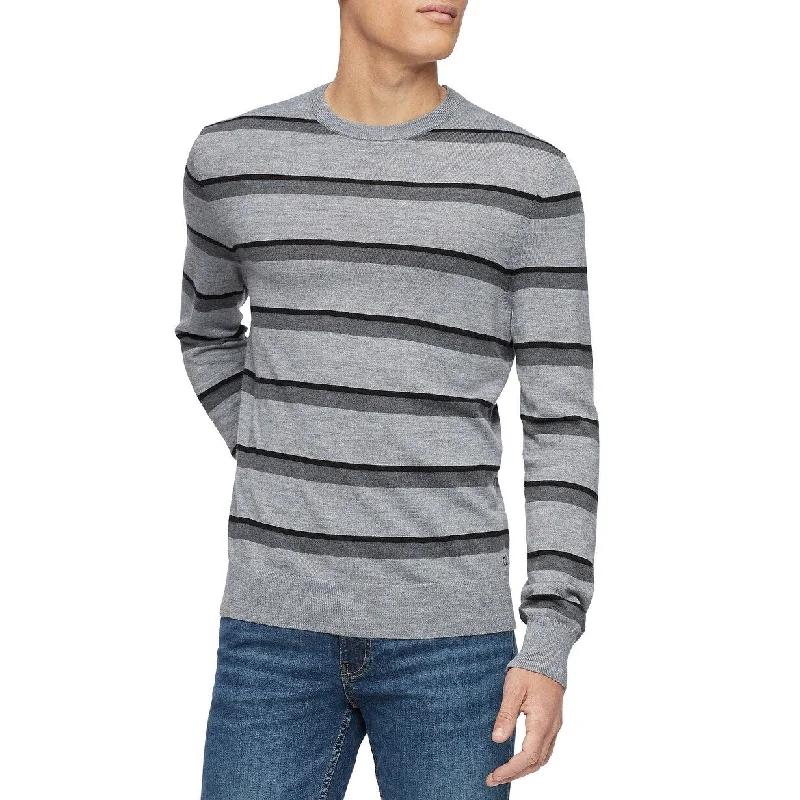 Men's vellum sweater-Calvin Klein Men's Bi-Color Striped Sweater Gray Size X-Large