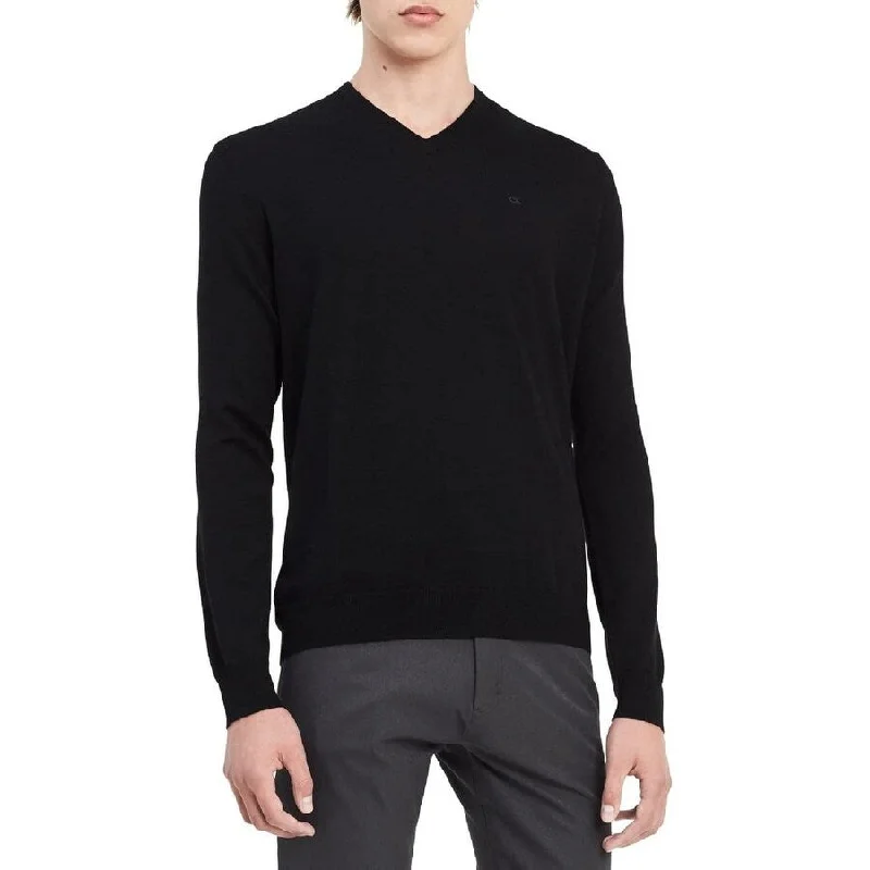 Men's kimono sleeve sweater-Calvin Klein Men's Merino Crew-Neck Sweater Black Size Medium