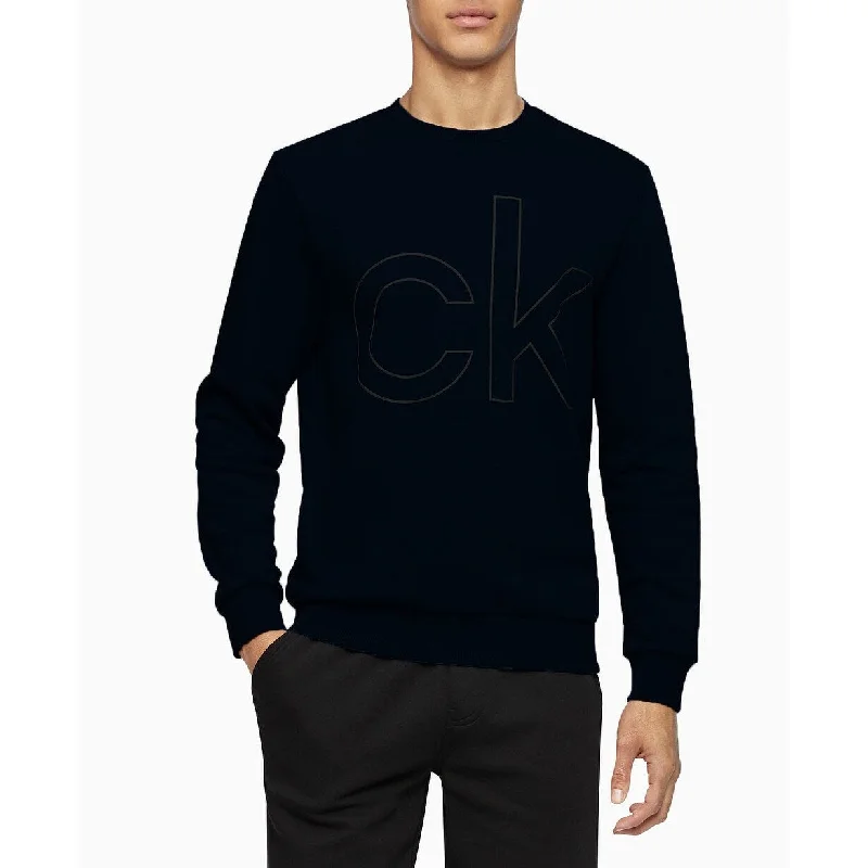 Men's nutmeg sweater-Calvin Klein Men's Metallic Logo Print Crewneck Sweatshirt Black Size Medium