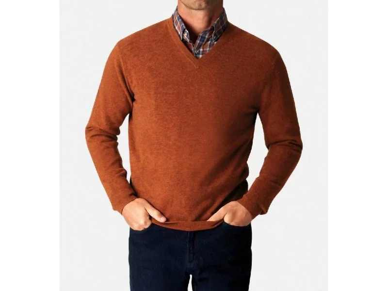 Men's haiku sweater-Cashmere V-Neck Pullover Sweater In Spice