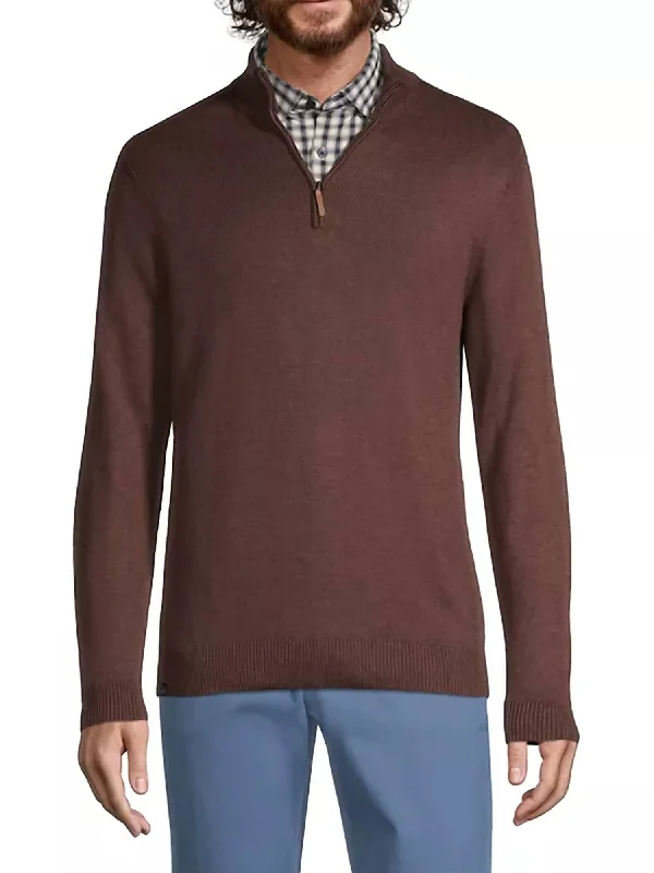 Men's dense knit sweater-Cassady Quarter-Zip Sweater In Fondue Heather