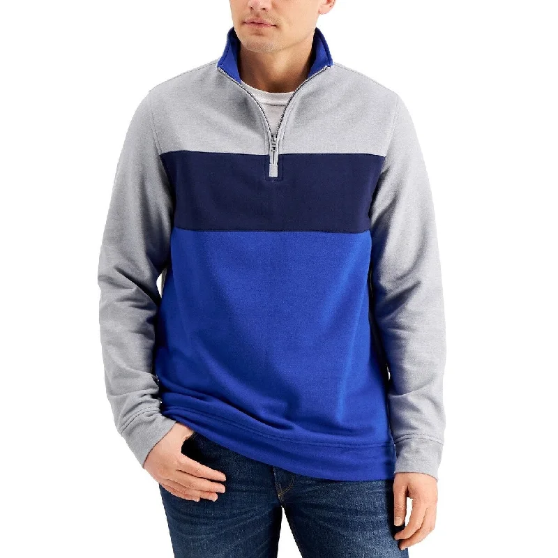 Men's boson sweater-Club Room Men's Colorblocked 1/4-Zip Fleece Sweatshirt Blue Size Large