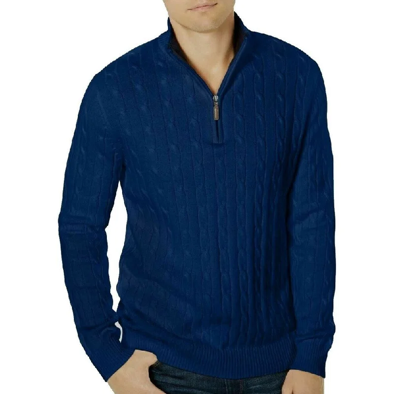 Men's hammock sweater-Club Room Men's Pima Cable Quarter-Zip Sweater Blue Size Medium