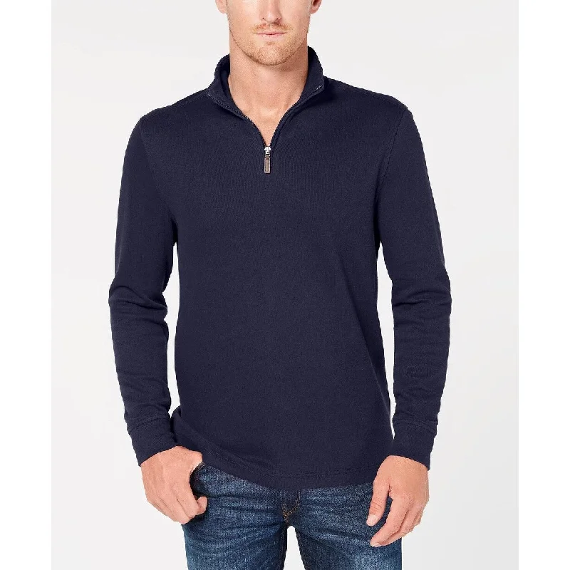 Men's mesa knit sweater-Club Room Men's Quarter Zip French Rib Pullover Sweater Blue Size XX-Large