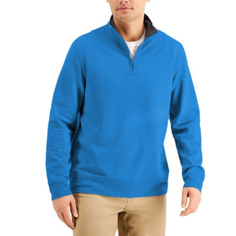 Men's rust knit sweater-Club Room Men's Stretch 1/4-Zip Fleece Sweatshirt Med Blue Size Small