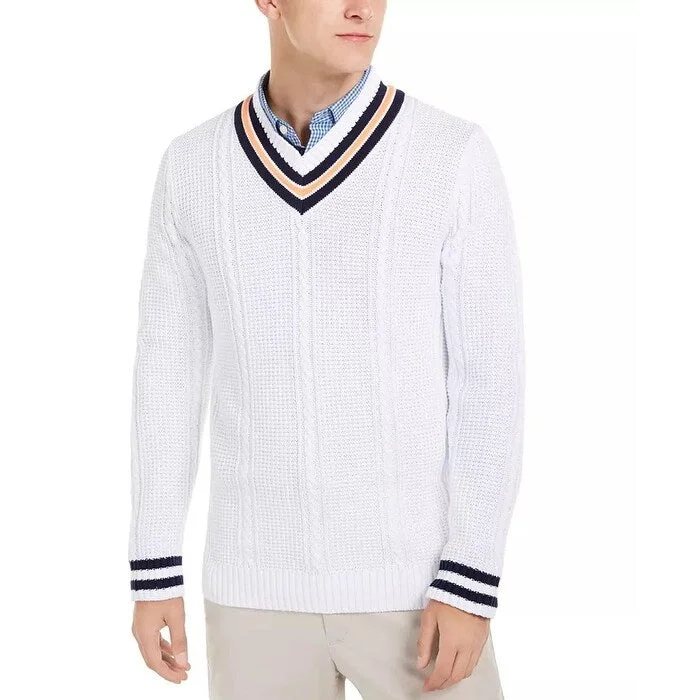 Men's strata sweater-Club Room Men's Textured Cricket Sweater White Size Large