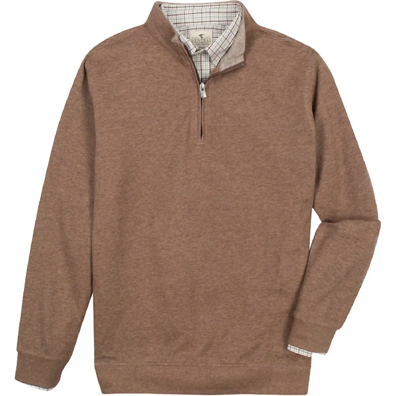 Men's emerald knit sweater-Cotton/modal Quarter Zip In Cigar