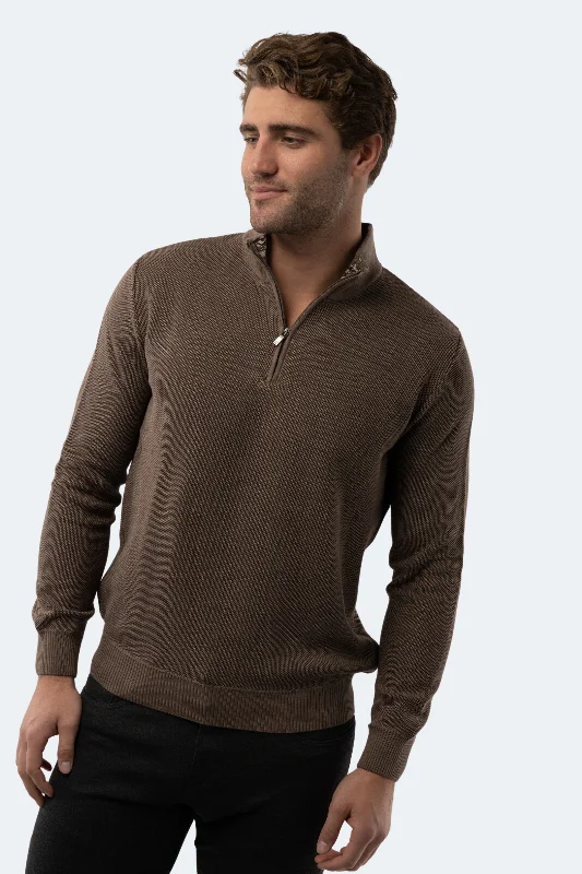 Men's diffuse sweater-Dark Mink Melange Quarter Zip