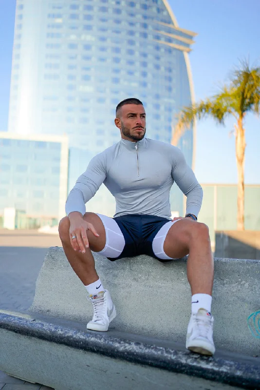 Men’s short-sleeve xing tees-Father Sons Long Sleeve Light Grey / Silver Half Zip Gym Top - FSH890