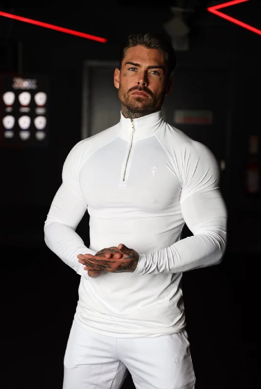 Men’s short-sleeve fizz tees-Father Sons Long Sleeve White / Silver Half Zip Gym Top - FSH888