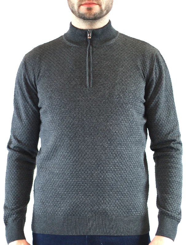 Men's cinder sweater-Grey Bubble Knit, 3/4 Zip