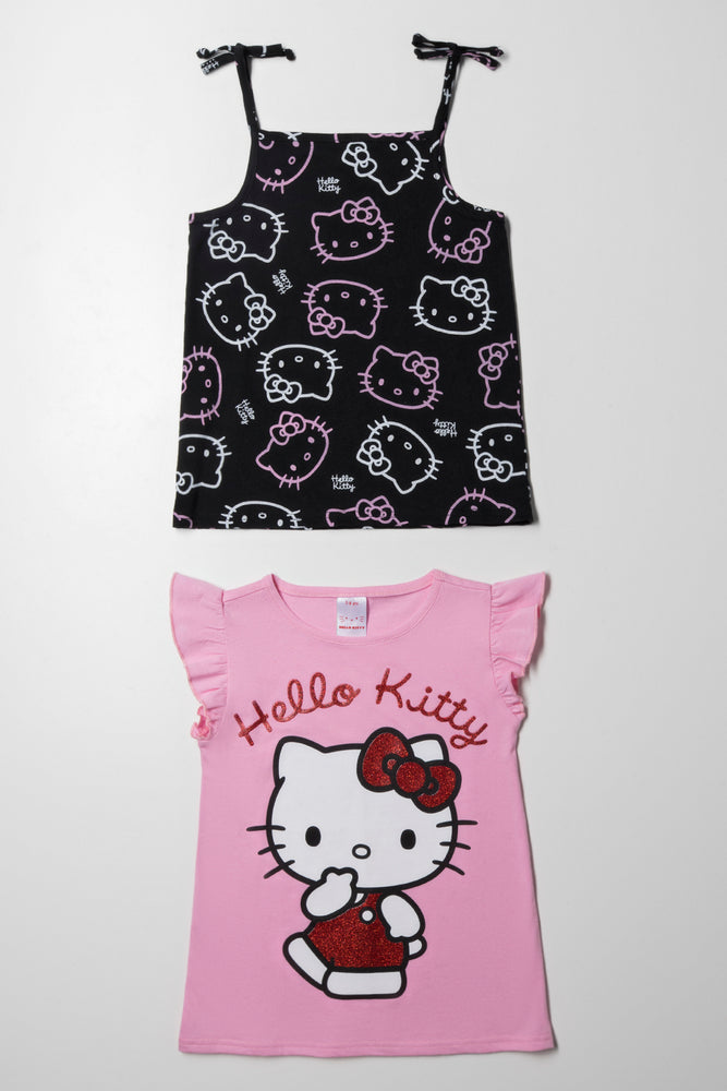 Men’s short-sleeve pelt tees-Hello Kitty 2 Pack T-Shirts Black And Pink