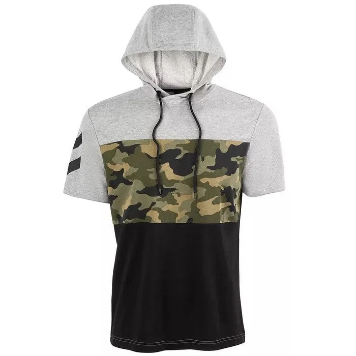 Men's journeyman sweater-ID Ideology Men's Camo Colorblocked Short-Sleeve Sweatshirt Dark Gray Size Small