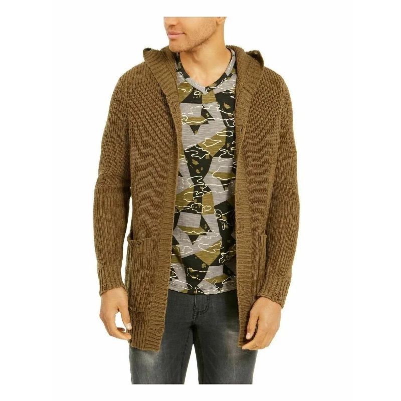 Men's scroll sweater-Inc Men's Hooded Cardigan Green Size Small