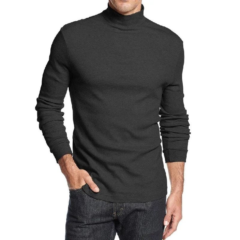 Men's silt sweater-John Ashford Men's Mock Neck Solid Interlock Shirt Deep Black Size Large - L