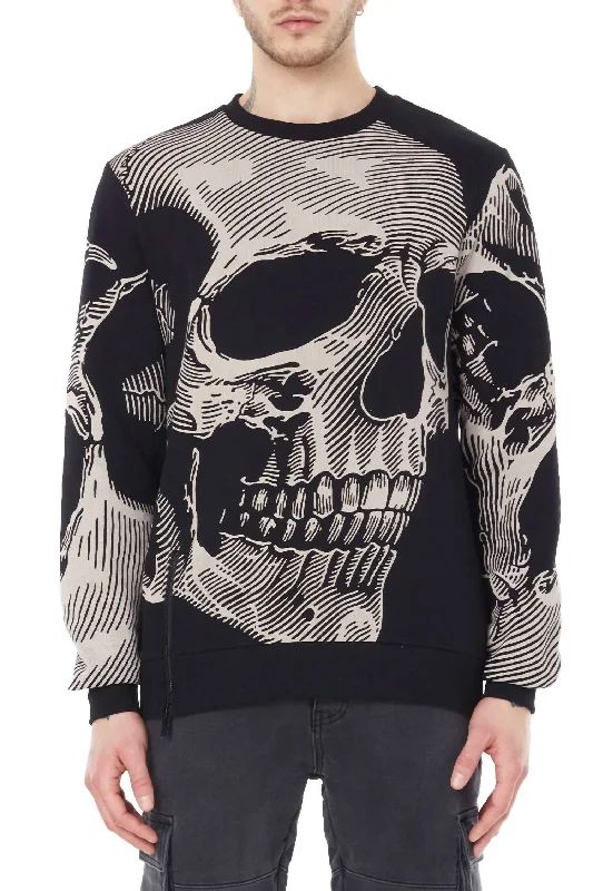 Men's sparrow sweater-Knit Printed Bottom Zip Sweatshirt In Black