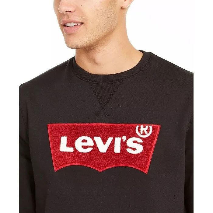 Men's thread sweater-Levi's Men's Logo Graphic Crewneck Sweatshirt Black Size Extra Large - X-Large