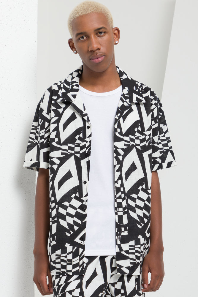 Men’s short-sleeve xeno shirts-Linen Shirt Printed Black