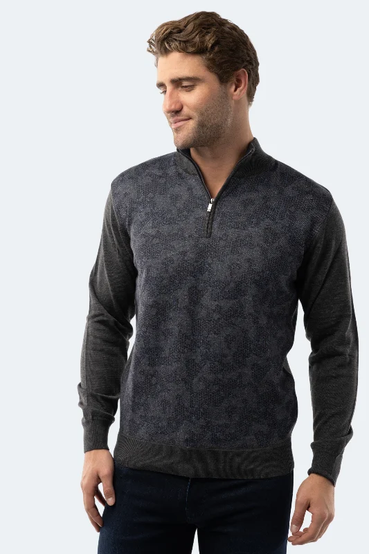 Men's sigil sweater-Melange Dark Grey Camo Quarter Zip