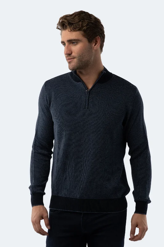 Men's ember sweater-Melange Dark Indigo Quarter Zip