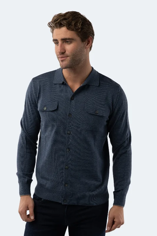 Men's strand sweater-Melange Indigo Knit Cardigan