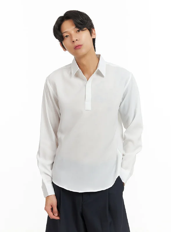 Men’s short-sleeve hued tees-Men's Collared Long Sleeve Shirt IY416