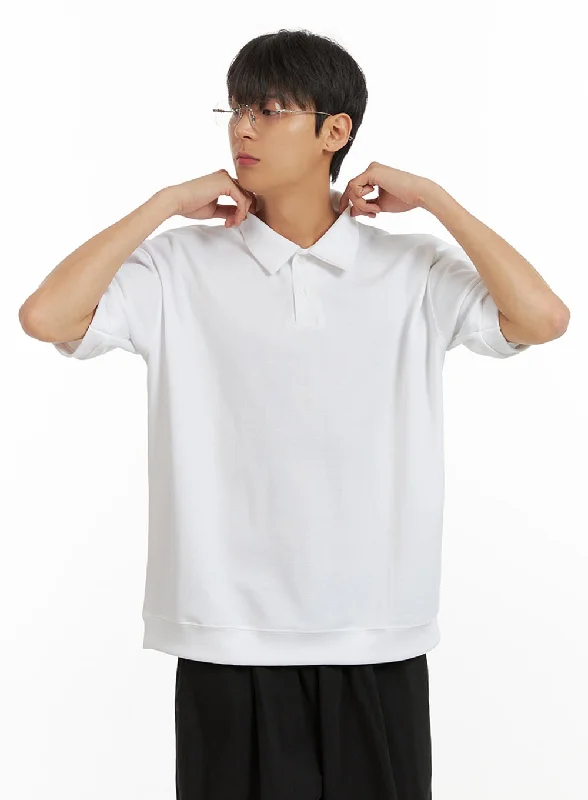 Men’s short-sleeve kink polos-Men's Cotton Polo Top (White) IU418