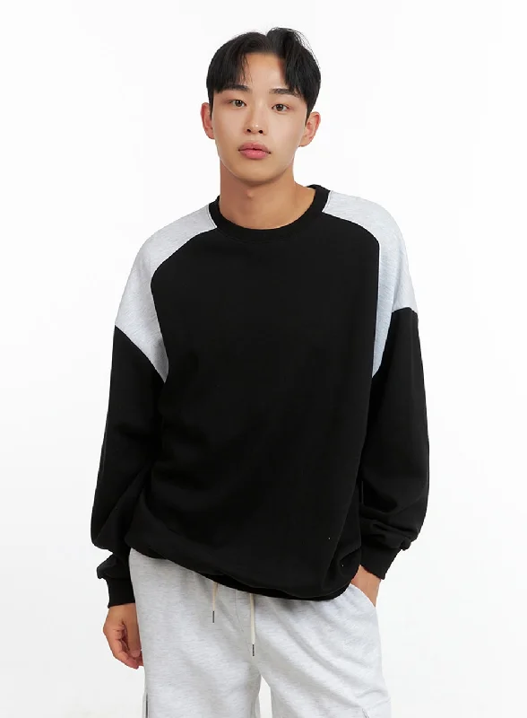 Men’s short-sleeve kink polos-Men's Cozy Contrasting Crewneck Sweatshirt (Black) IU414