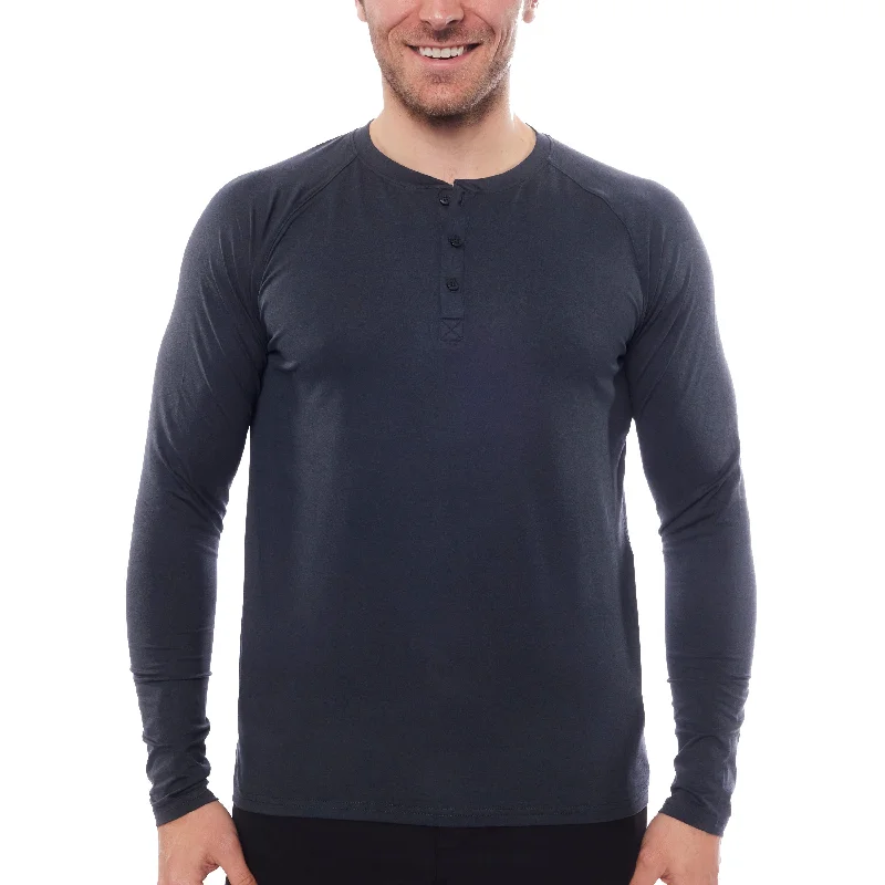 Men’s short-sleeve etch tops-Men's Lounge Henley Long Sleeve Shirt - CLOSEOUT