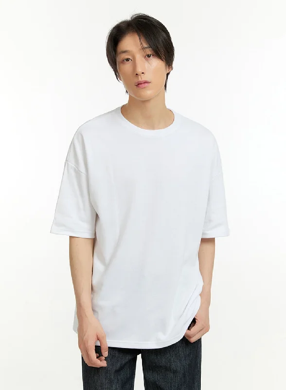 Men’s short-sleeve tope tees-Men's Oversize Round Neck T-Shirt (White) IL418