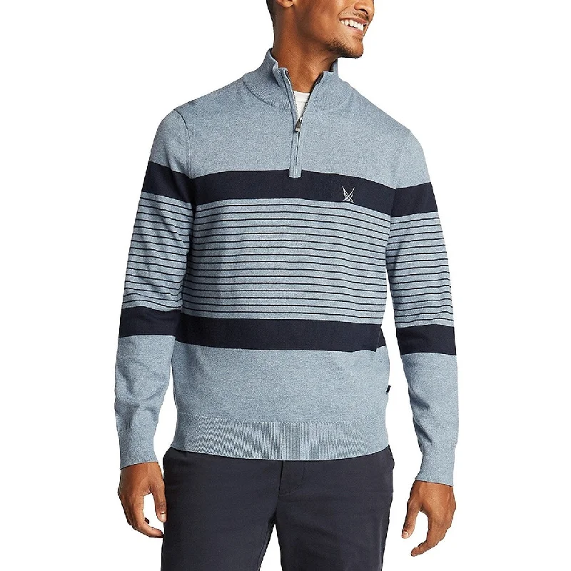 Men's orbit sweater-Nautica Men's Blue Sail Navtech Quarter-Zip Sweater In Engineered Stripe Blue Size XXX Large